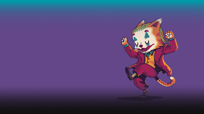 Cat dressed as Joker dancing
