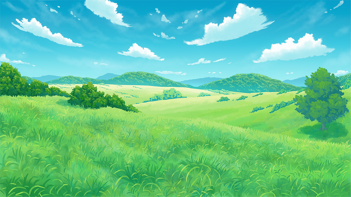 Green rolling hills under a blue sky with clouds
