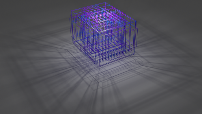 Abstract 3D render of nested cubes with shadows