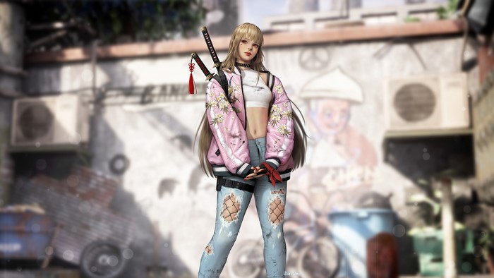 4K illustration of a girl with a katana