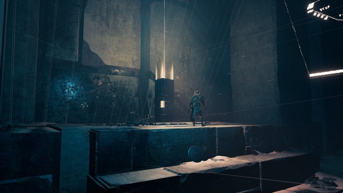 Bayek from Assassin's Creed Origins in a large chamber