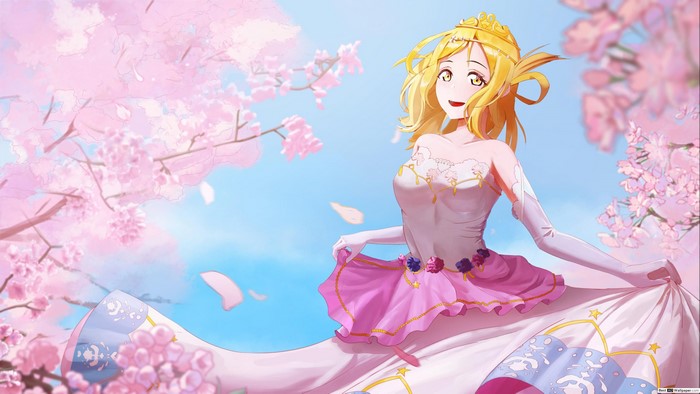 Ohara Mari from Love Live! with cherry blossoms