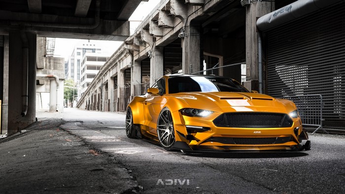 4K Orange Ford Mustang Widebody