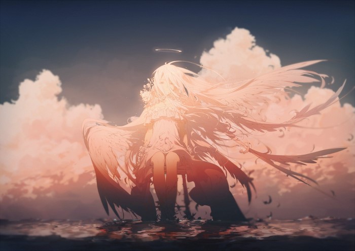 Angel with large wings in the sky