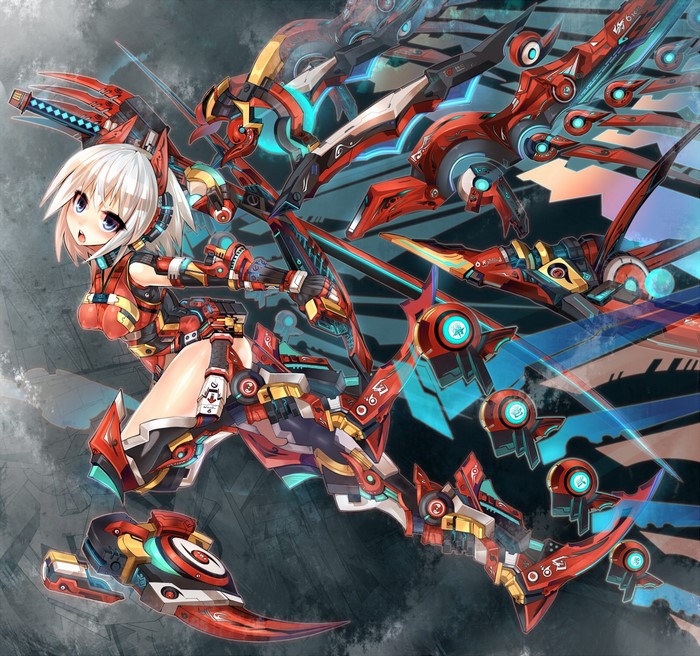 Mecha girl with blonde hair and blue eyes