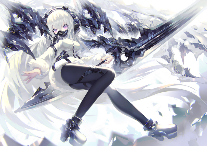 Anime girl with white hair and sword