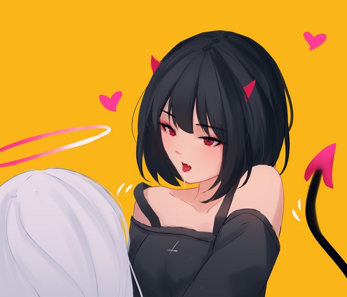 Demon Girl with Red Eyes Digital Art