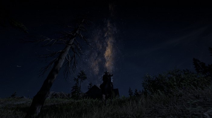 Cowboy on a horse under the Milky Way in Red Dead Redemption 2