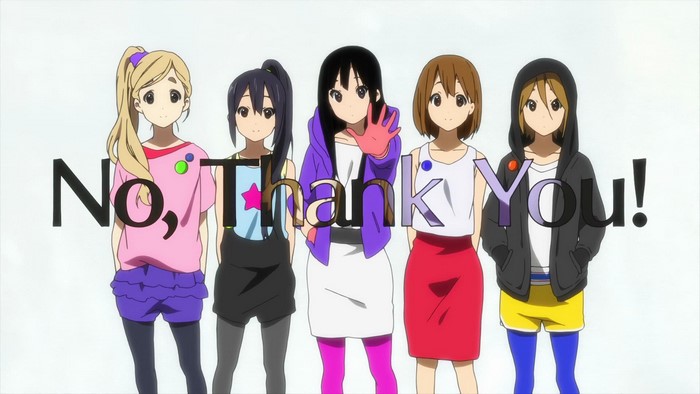 K-ON! girls with text "No, Thank You!"