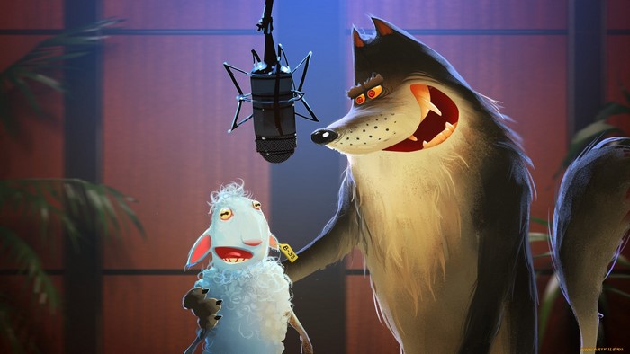 Wolf and sheep in a recording studio