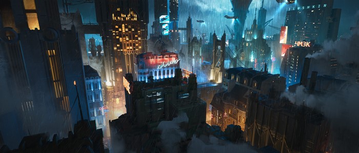 Dystopian futuristic city concept art