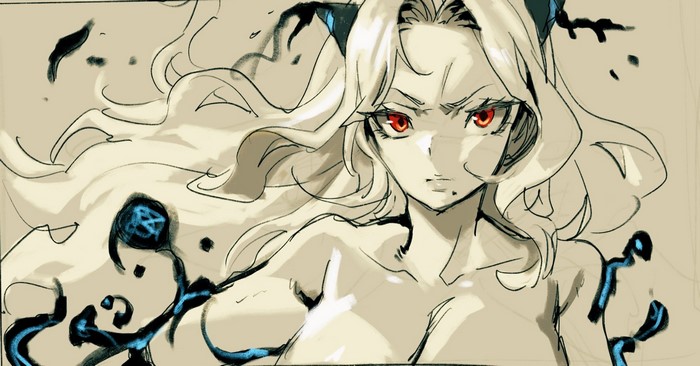 Fantasy girl with long white hair and red eyes