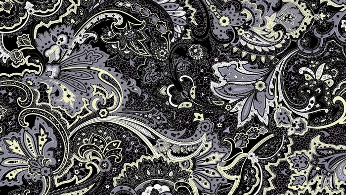 Black and grey paisley floral pattern