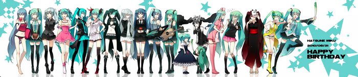 Hatsune Miku and friends celebrating birthday