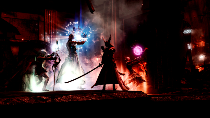 Characters casting spells in Final Fantasy XIV