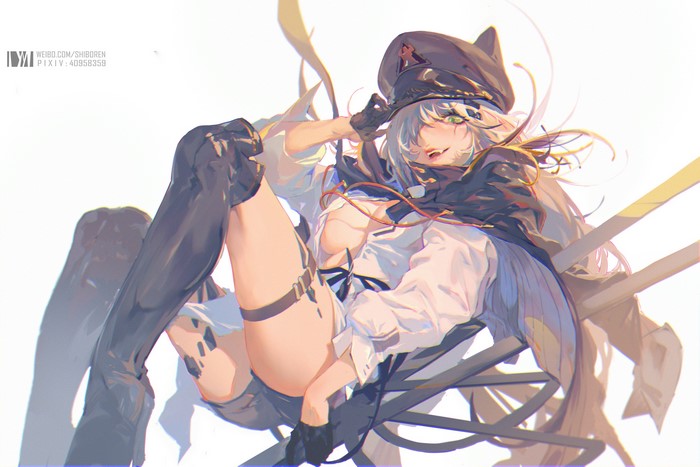 Anime girl with silver hair and green eyes