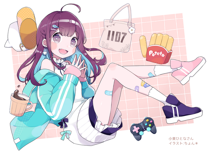 Anime girl with purple and blue hair and accessories
