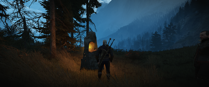 Geralt of Rivia at a Place of Power in The Witcher 3