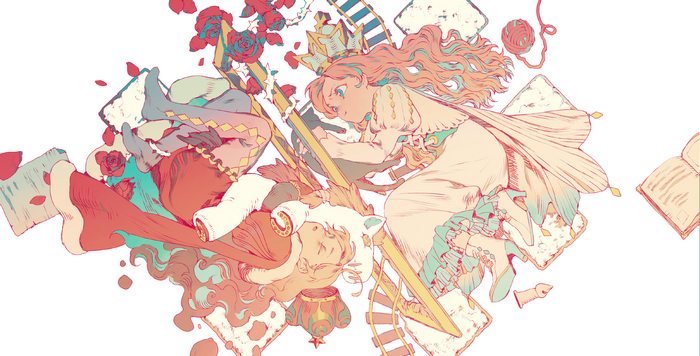 Anime girls with crown and roses