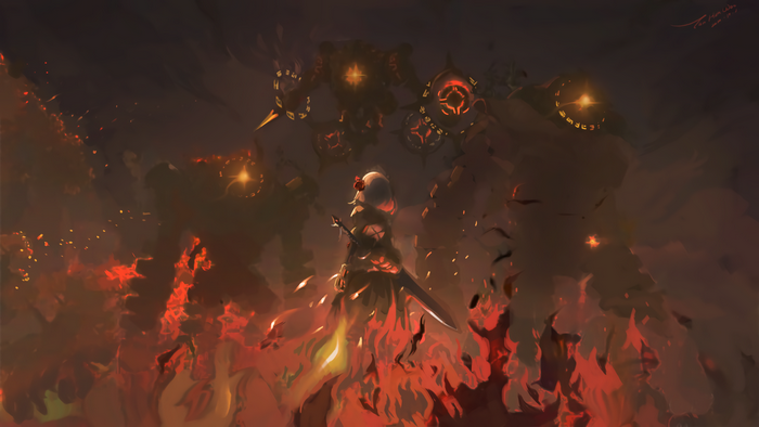 Noelle from Genshin Impact in a fiery battle