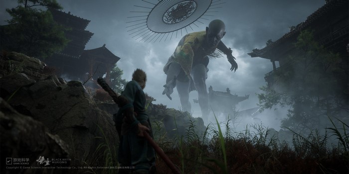 Monkey King from Black Myth: Wukong faces a giant