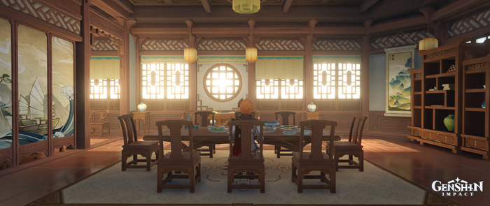 Childe from Genshin Impact in a traditional room