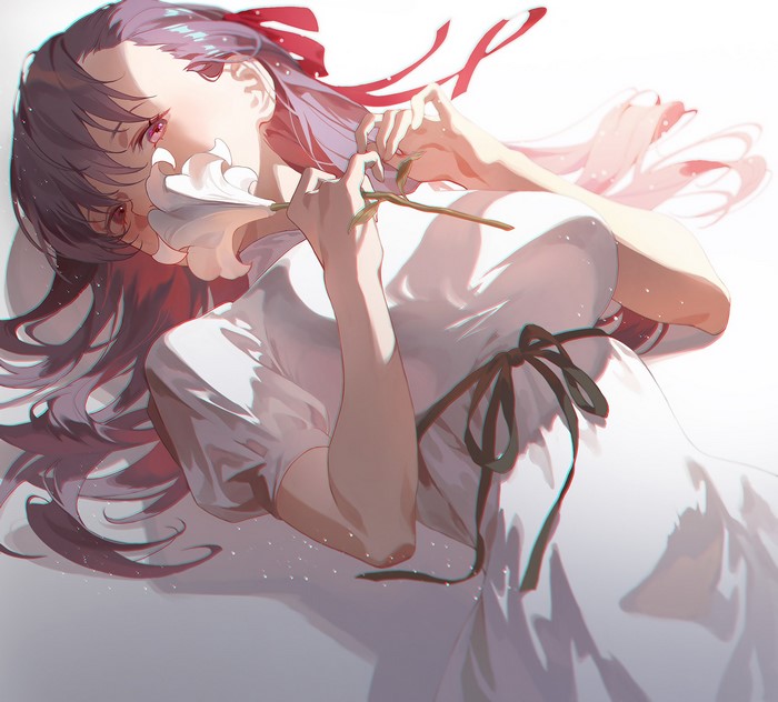 Matou Sakura from Fate/Stay Night with a flower