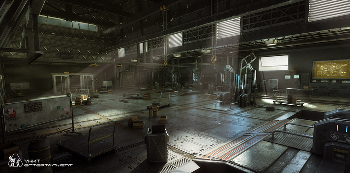 Industrial Hangar Interior with Equipment