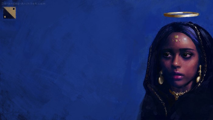 Fantasy art painting of a woman with a halo