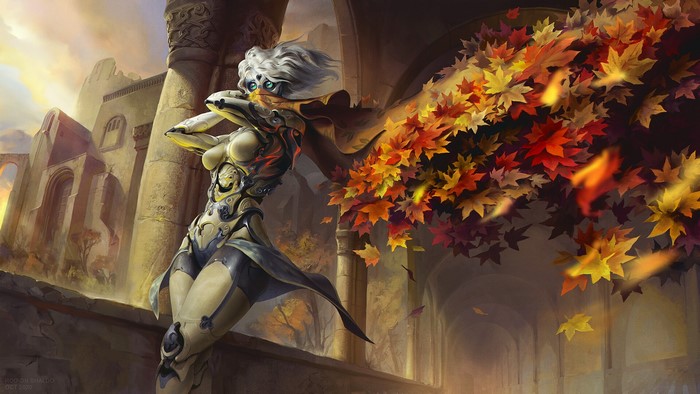 Fantasy artwork of a woman with leaves by Rodion Shaldo