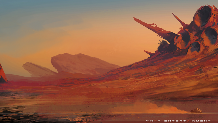 Wreckage on a desolate alien planet