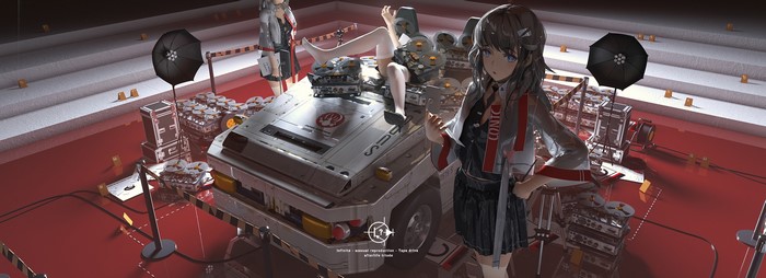 Anime girls in a futuristic crime scene
