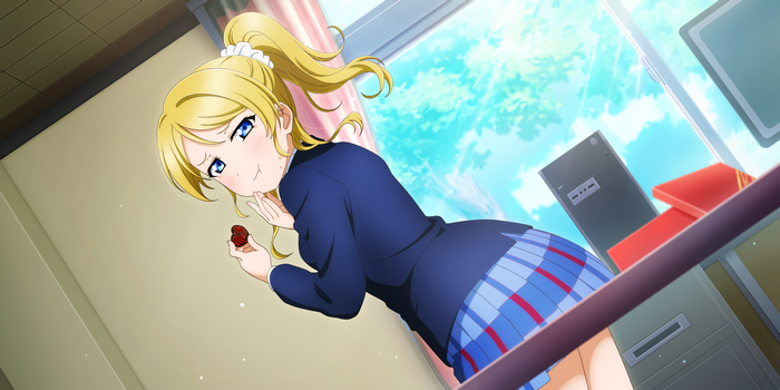 Ayase Eli from Love Live! Series holding candy