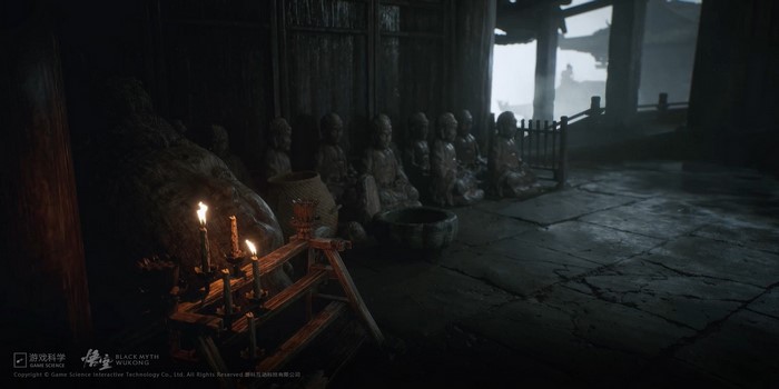Black Myth: Wukong game scene with statues and candles
