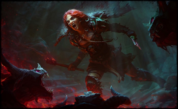 Barbarian Warrior fighting creatures in Diablo 4