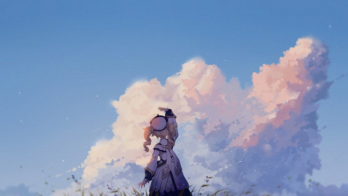 Barbara from Genshin Impact with Cloudy Sky