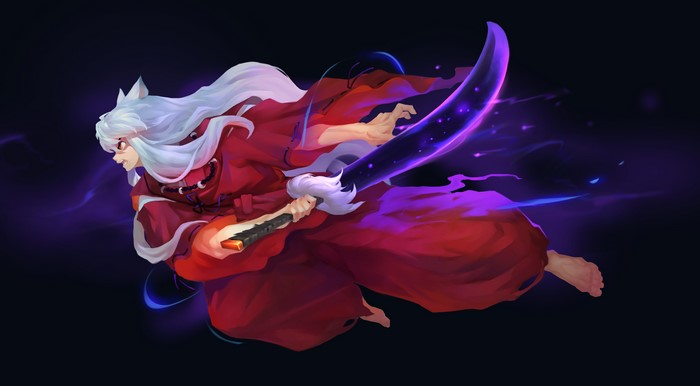 Inuyasha with a sword on a black background