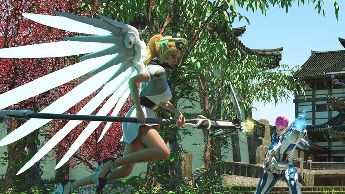 Mercy and Zarya from Overwatch fighting