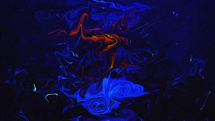 Abstract fluid art with blue and orange swirls