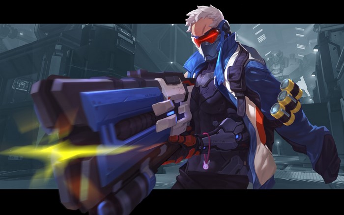 Soldier: 76 from Overwatch firing his weapon