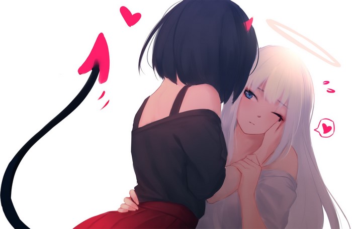 Angel and Demon Anime Girls Embrace