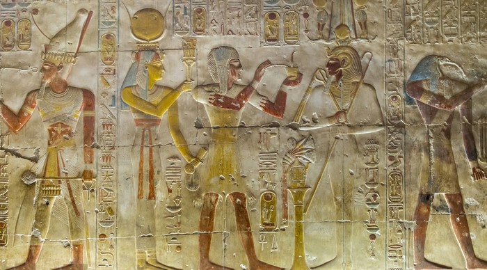 Ancient Egyptian reliefs with hieroglyphs