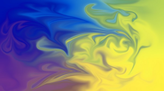Abstract fluid art with blue, yellow, and purple swirls
