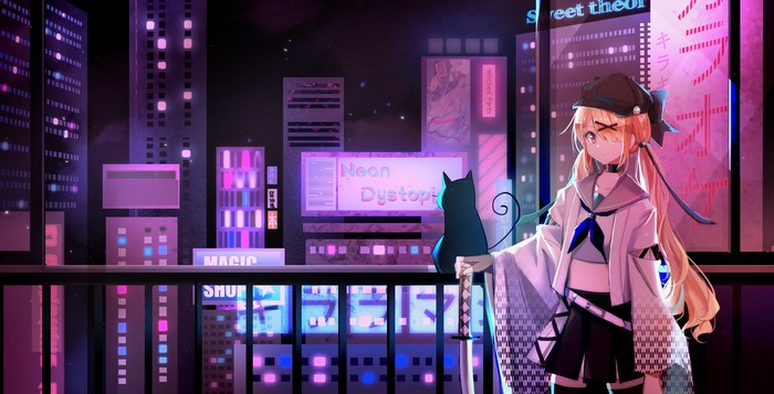 Neon Night City Anime Girl Artwork