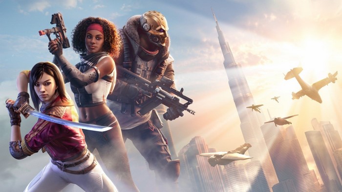Characters from Rogue Company in a city