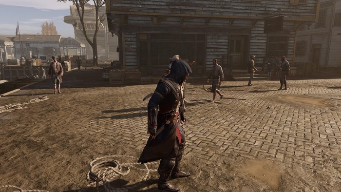 Connor Kenway from Assassin's Creed III in a town square