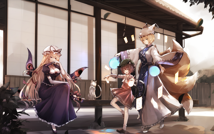 Yakumo Yukari, Yakumo Ran, and Chen from Touhou