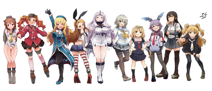 Anime girls in various outfits, Kantai Collection characters