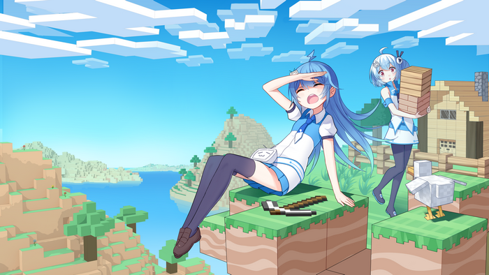 Anime girls in Minecraft world