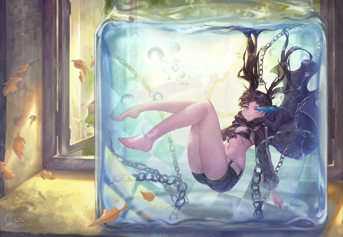 Black Rock Shooter in a Jar with Chains and Leaves